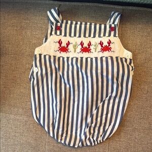 Nautical Striped Kids Bubble with Crab Embroidery